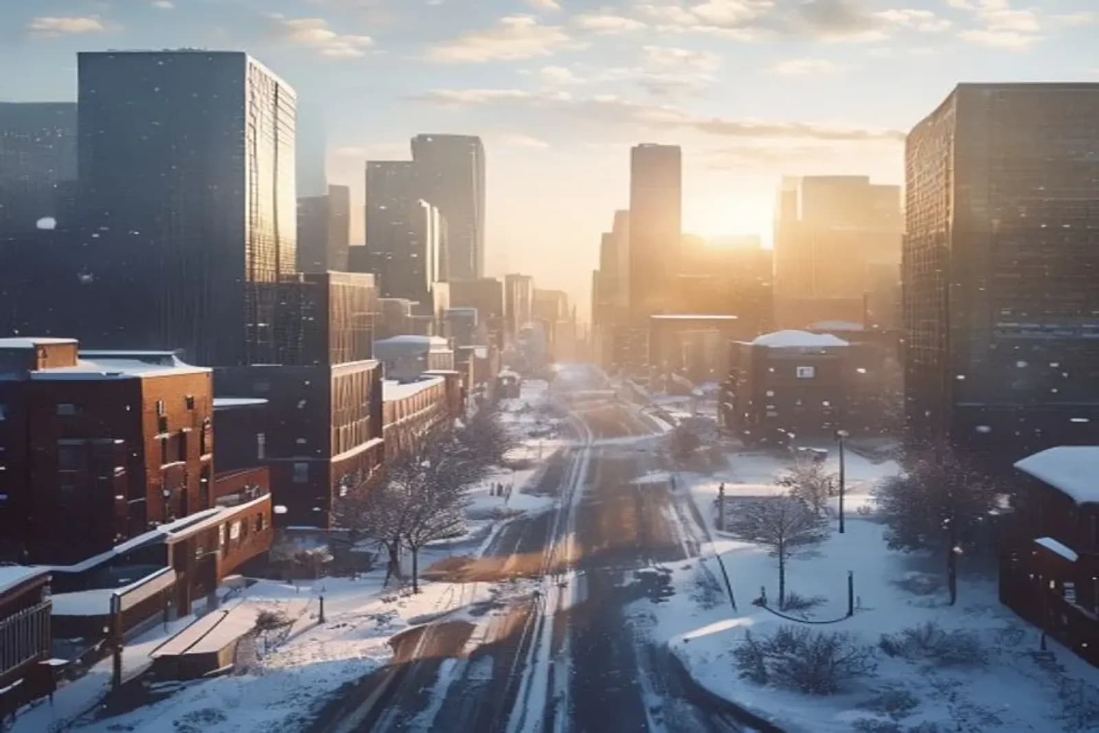 Airdrie, Canada — winter cityscape with snow-covered streets and downtown, snow.ca service area.