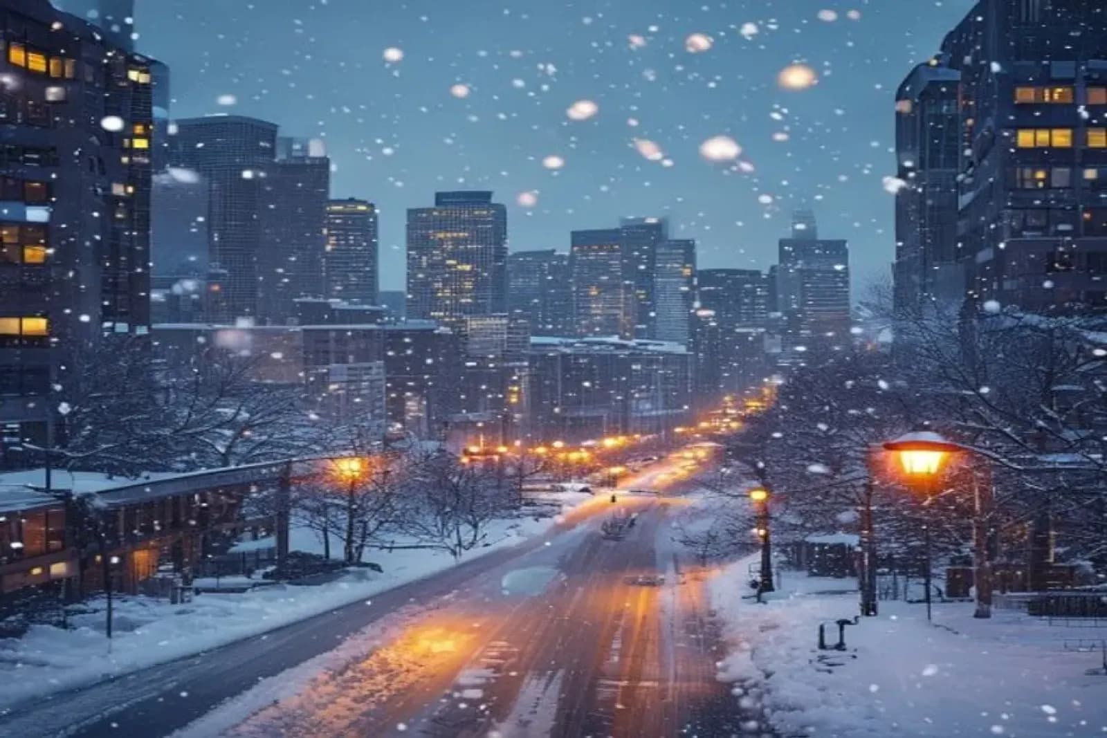Ajax, Canada — winter cityscape with snow-covered streets and downtown, snow.ca service area.