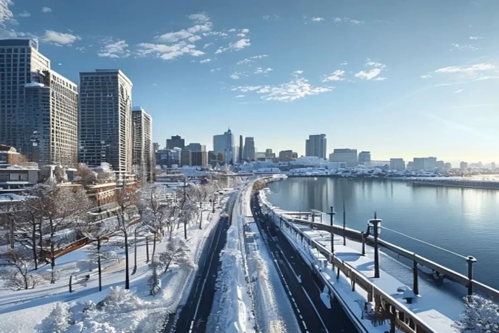 Barrie, ON — Lake Simcoe snowbelt city in deep winter, heavy lake-effect snow on streets and lots, snow.ca commercial snow removal — Canada.