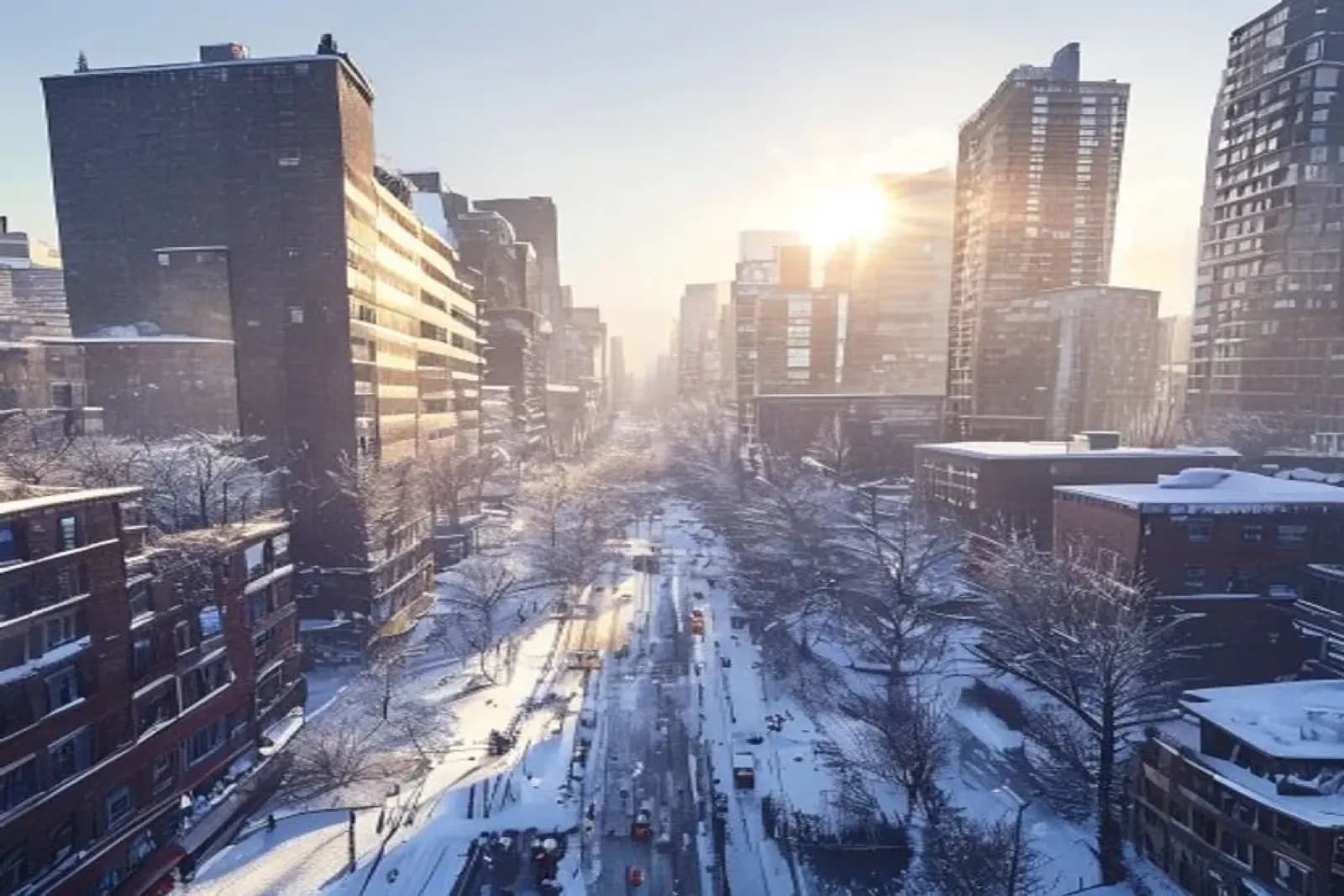Brossard, Canada — winter cityscape with snow-covered streets and downtown, snow.ca service area.