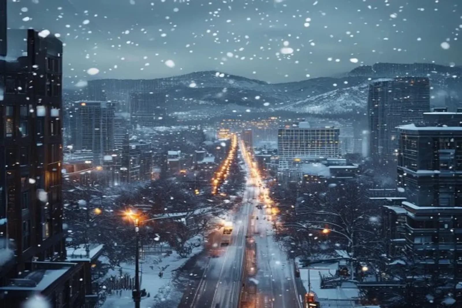 Burnaby, BC — Metro Vancouver urban scene with mild coastal winter snow on commercial properties, snow.ca service area — Canada.