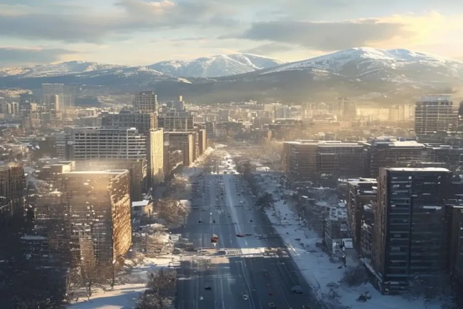 Chilliwack, Canada — winter cityscape with snow-covered streets and downtown, snow.ca service area.