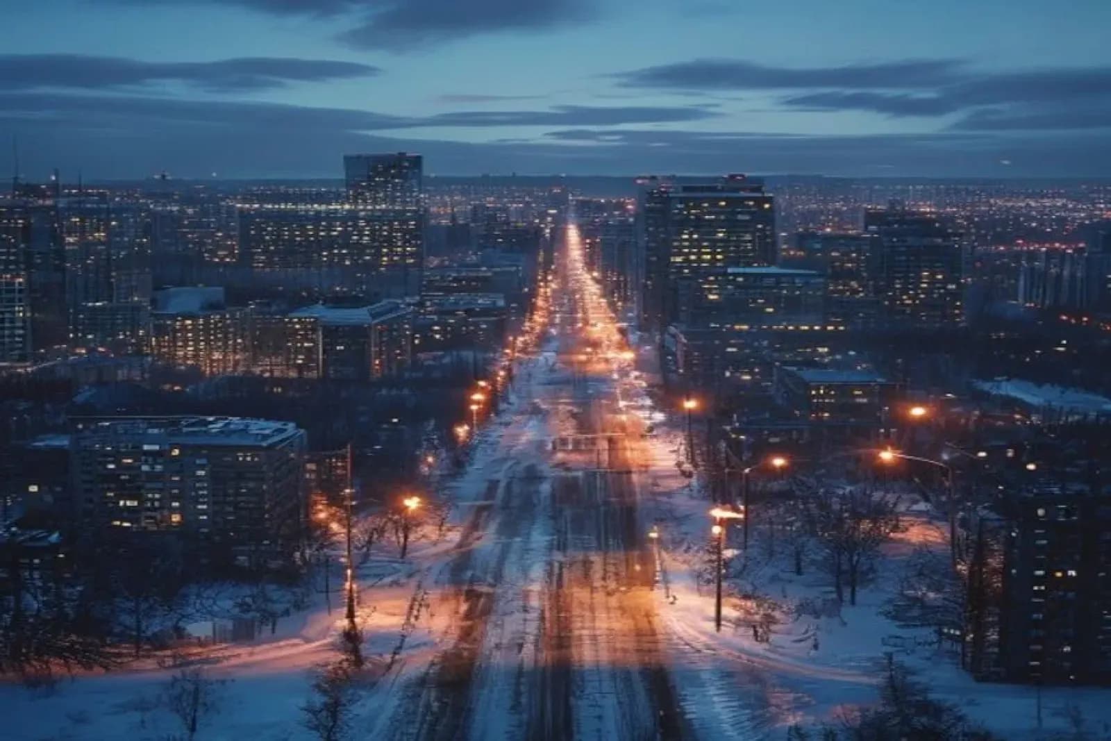 Fort Mcmurray, Canada — winter cityscape with snow-covered streets and downtown, snow.ca service area.