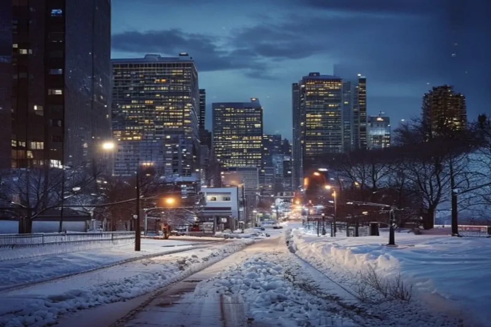 Grande Prairie, Canada — winter cityscape with snow-covered streets and downtown, snow.ca service area.