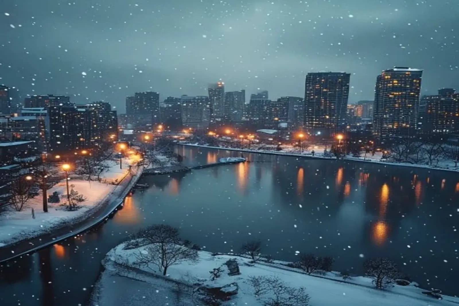 Innisfil, Canada — winter cityscape with snow-covered streets and downtown, snow.ca service area.