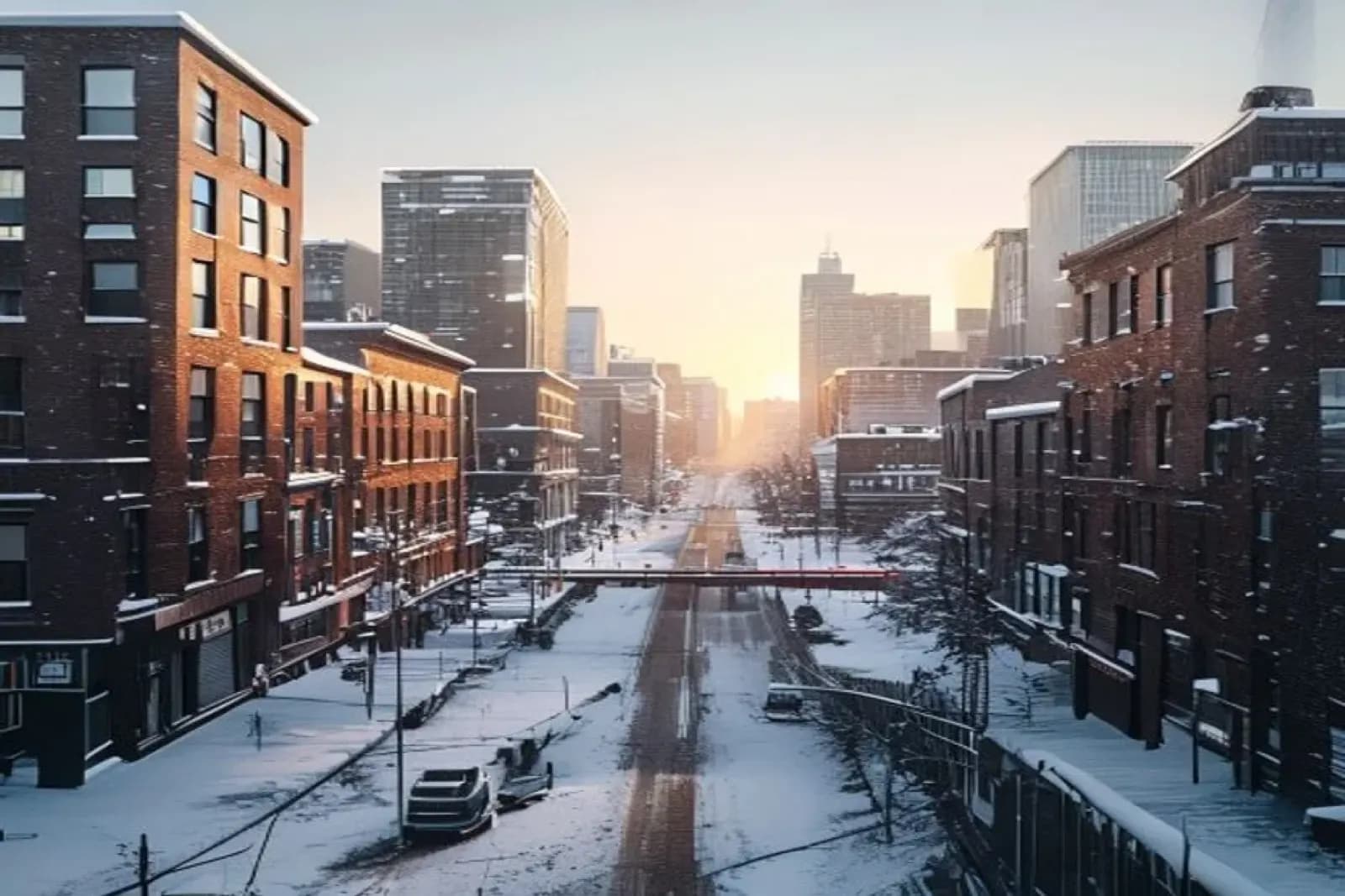 Orangeville, Canada — winter cityscape with snow-covered streets and downtown, snow.ca service area.