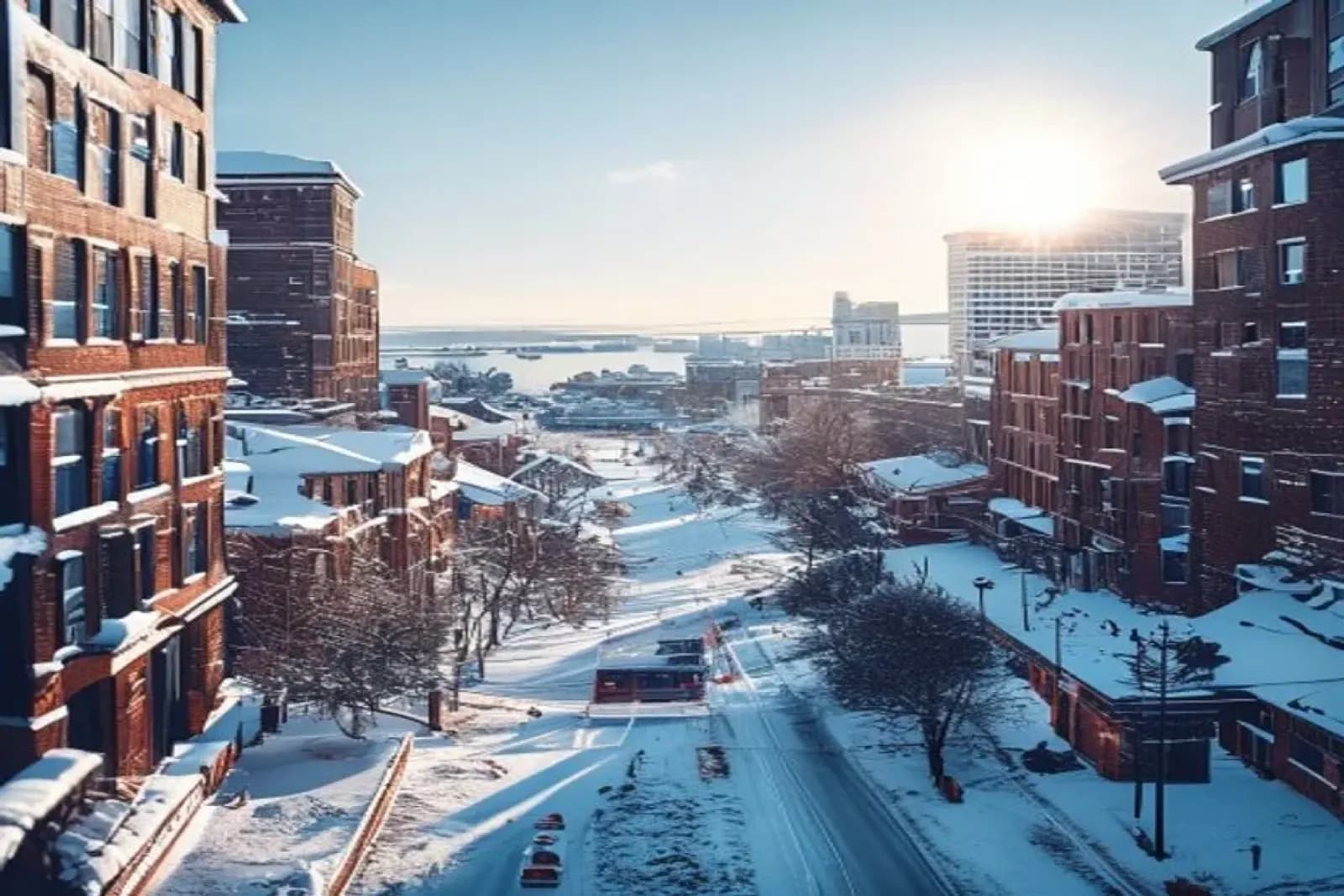 Saint John, NB — Bay of Fundy port city in winter, Atlantic snow on industrial and downtown commercial properties, snow.ca service area — Canada.