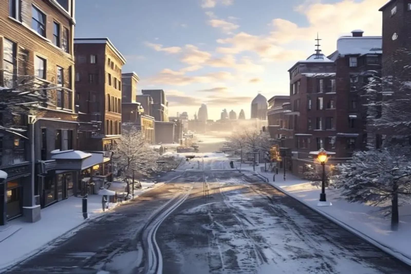 Sault Ste Marie, Canada — winter cityscape with snow-covered streets and downtown, snow.ca service area.