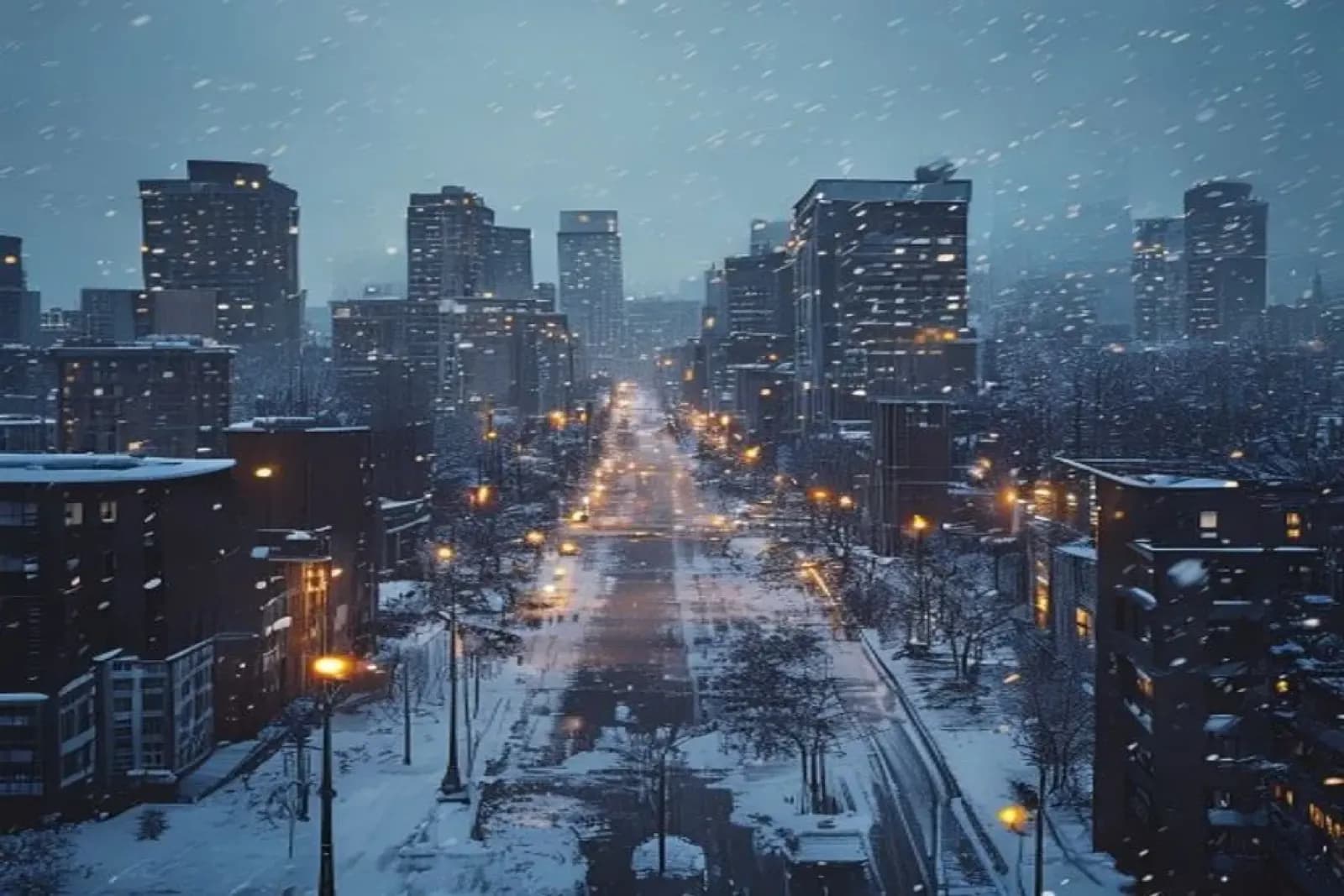 Sherwood Park, Canada — winter cityscape with snow-covered streets and downtown, snow.ca service area.