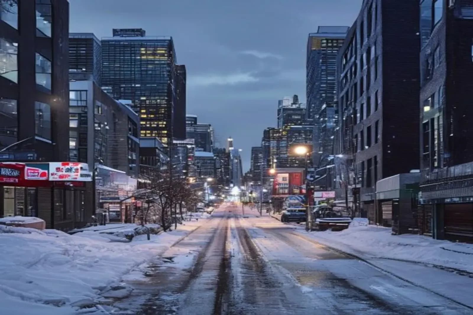 Sydney, Canada — winter cityscape with snow-covered streets and downtown, snow.ca service area.