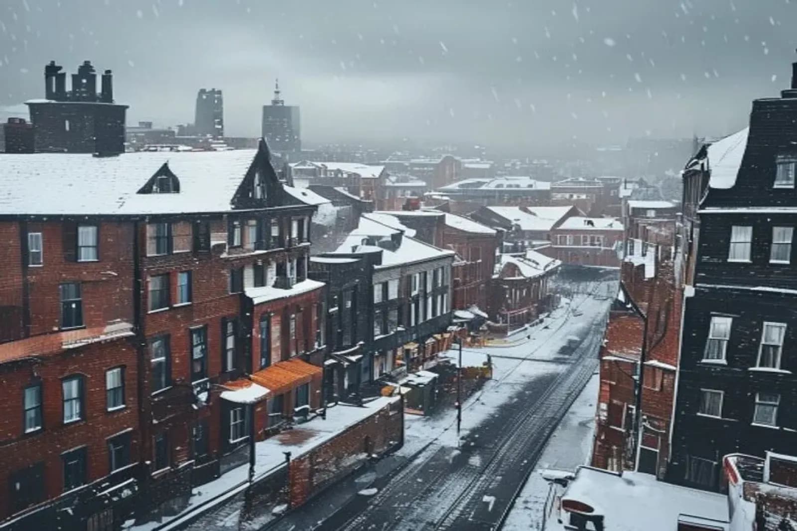 Charlottetown, PEI — Maritime capital in winter with Atlantic snow on historic downtown and harbour, snow.ca service area — Canada.