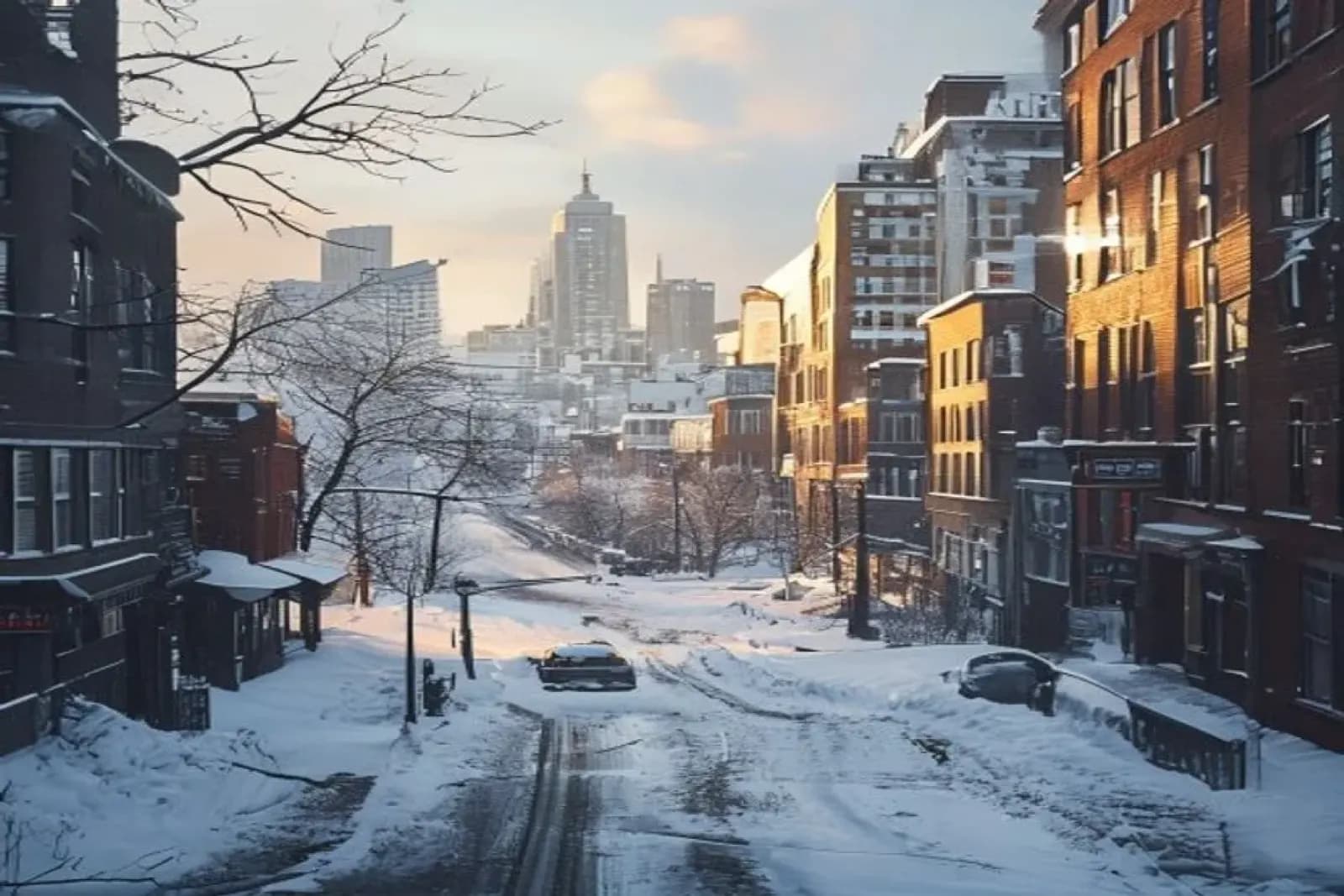 Cornwall, Canada — winter cityscape with snow-covered streets and downtown, snow.ca service area.