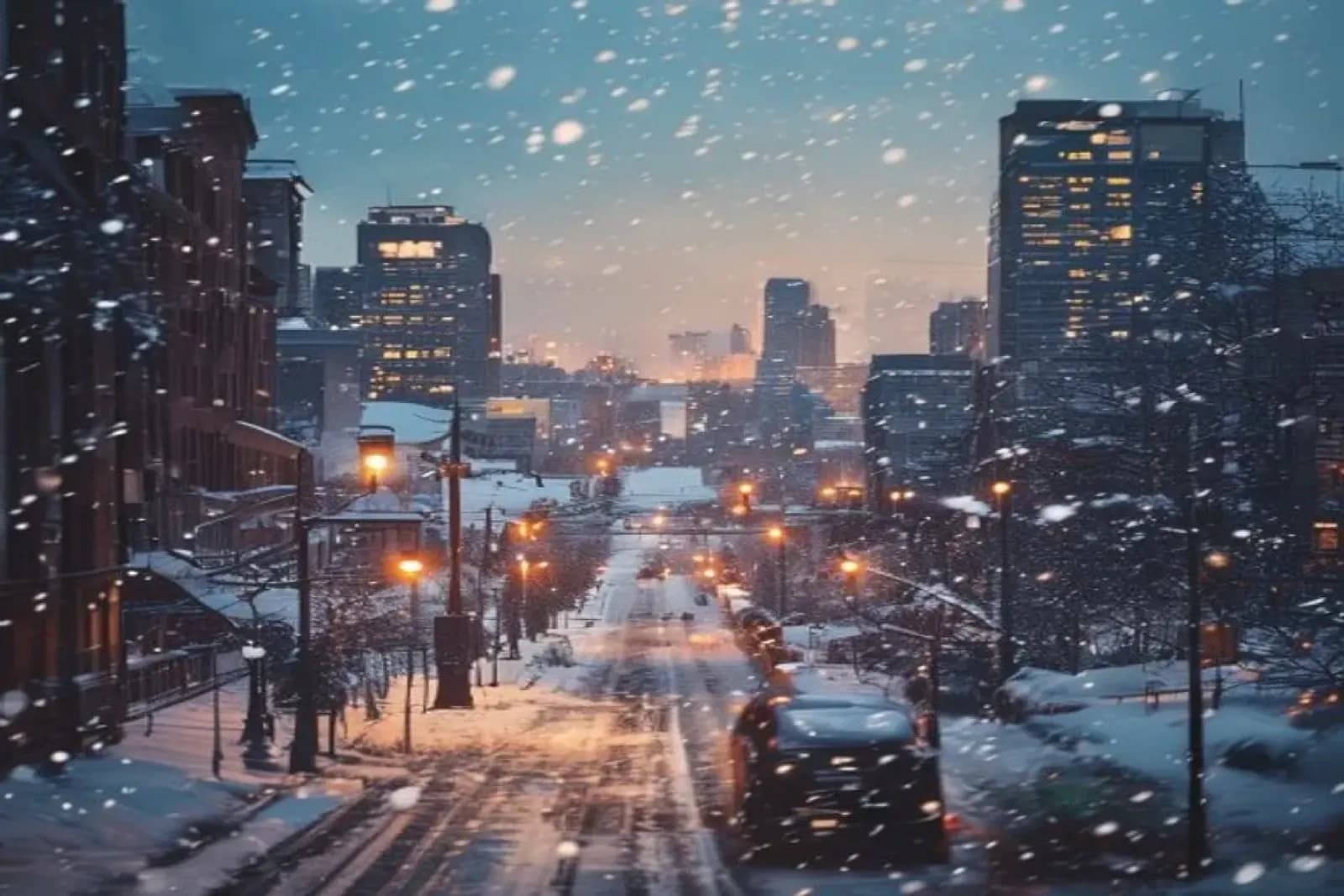 Leduc, Canada — winter cityscape with snow-covered streets and downtown, snow.ca service area.
