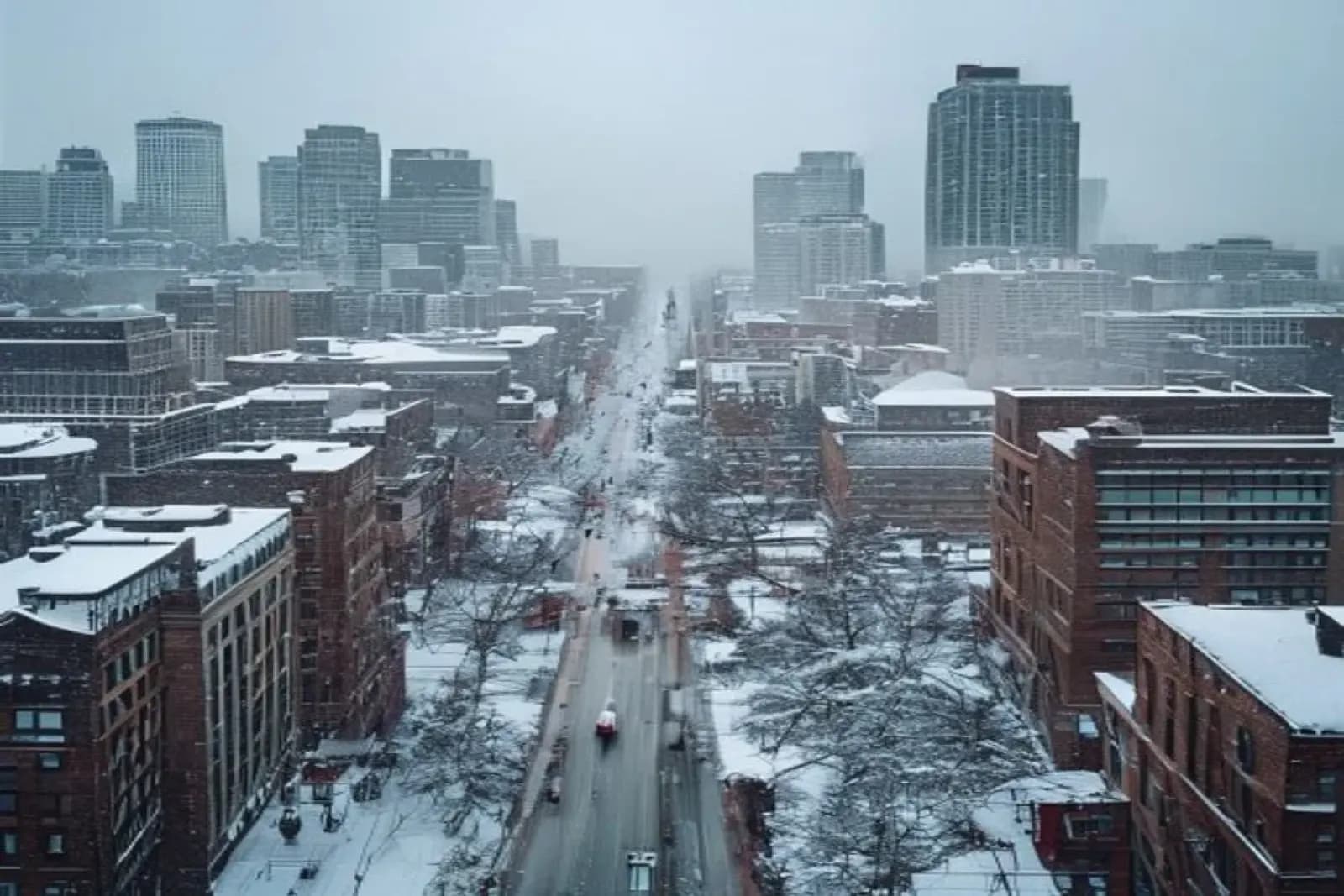 Markham, ON — York Region winter scene, GTA north commercial campuses and residential subdivisions under snow, snow.ca service area — Canada.