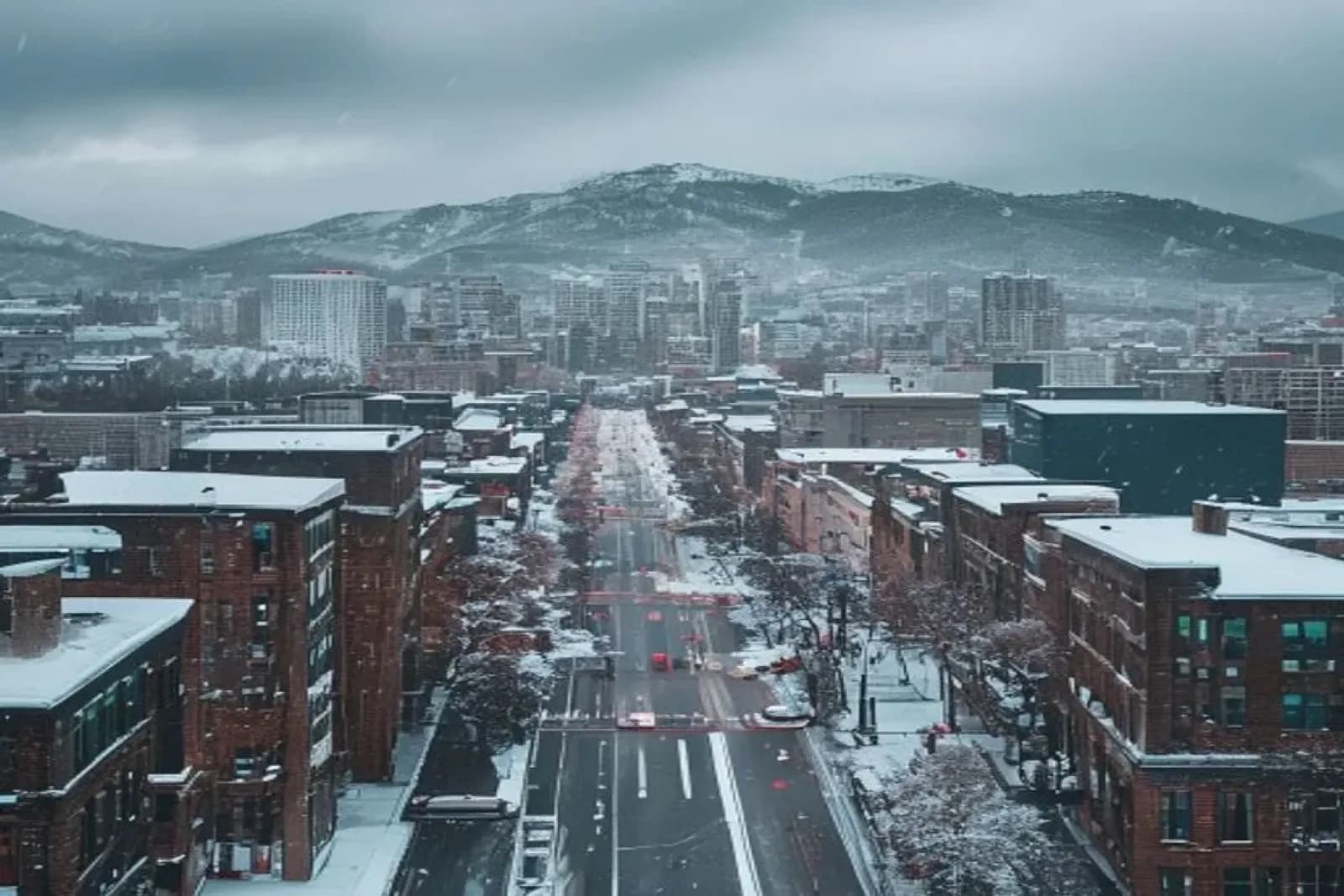 Surrey, BC — Metro Vancouver suburb in winter, mild coastal snow on commercial campuses and residential subdivisions, snow.ca service area — Canada.