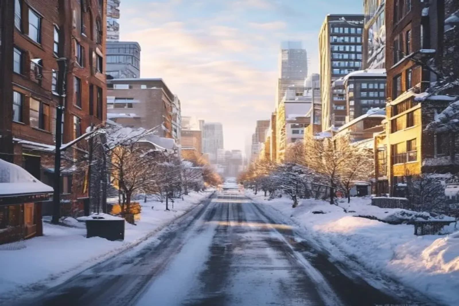 Terrebonne, Canada — winter cityscape with snow-covered streets and downtown, snow.ca service area.