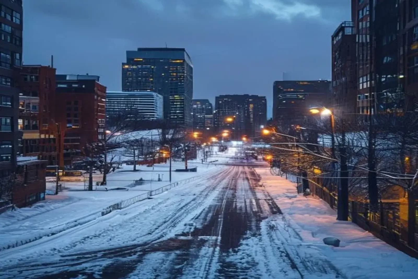 Yellowknife, Canada — winter cityscape with snow-covered streets and downtown, snow.ca service area.