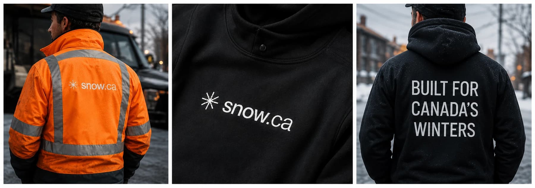 snow.ca operators in hi-vis jacket and BUILT FOR CANADA’S WINTERS hoodie — Crew line lifestyle.