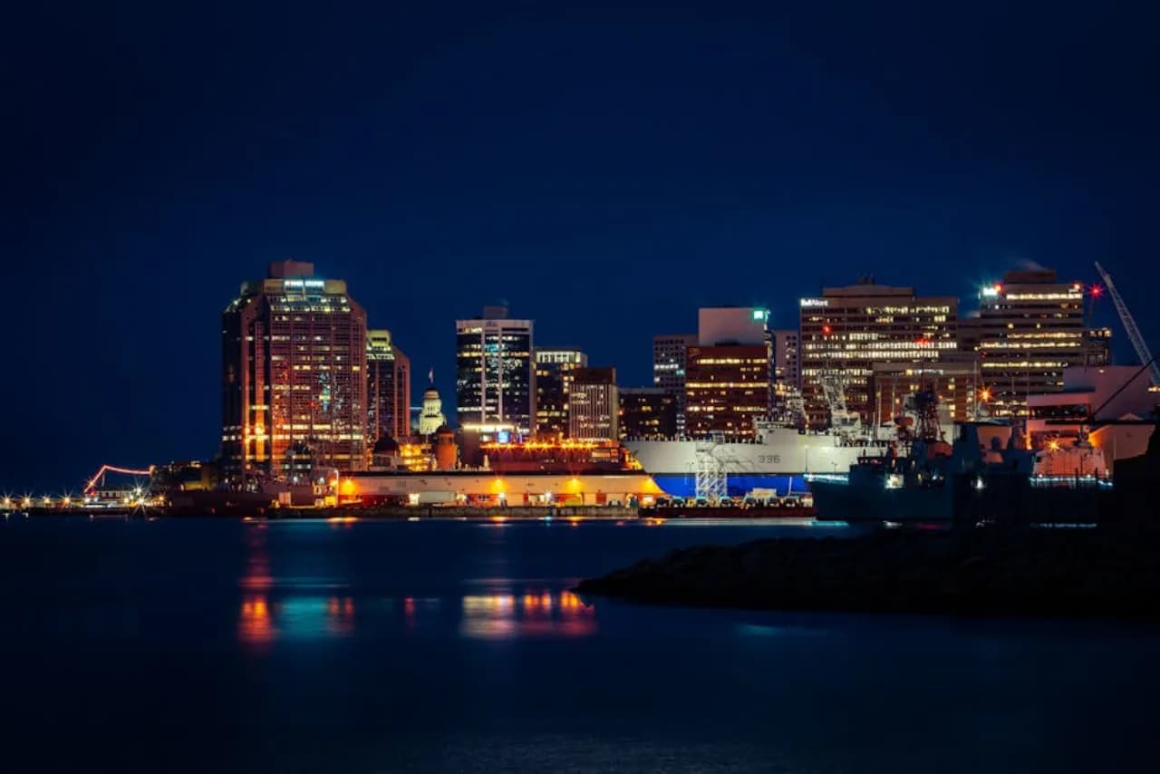 Halifax in winter — waterfront, Citadel, and harbour with Atlantic snow — Canada.