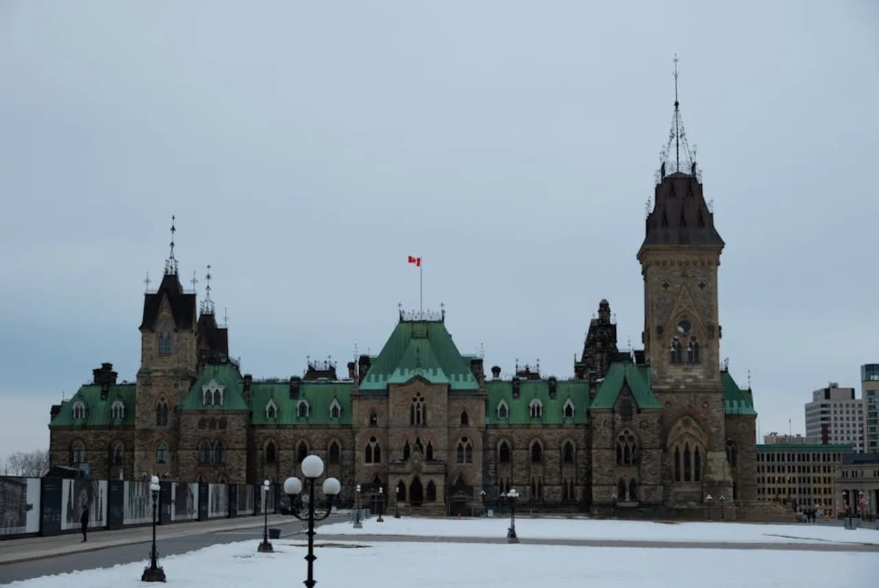Ottawa in winter — Parliament Hill and Rideau Canal under snow — Canada.